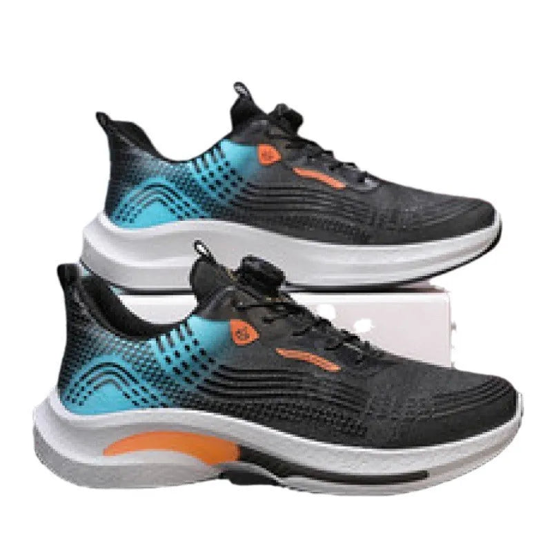 Men's low-top mesh sneakers with a rotating buckle fastening in white and blue colourway.