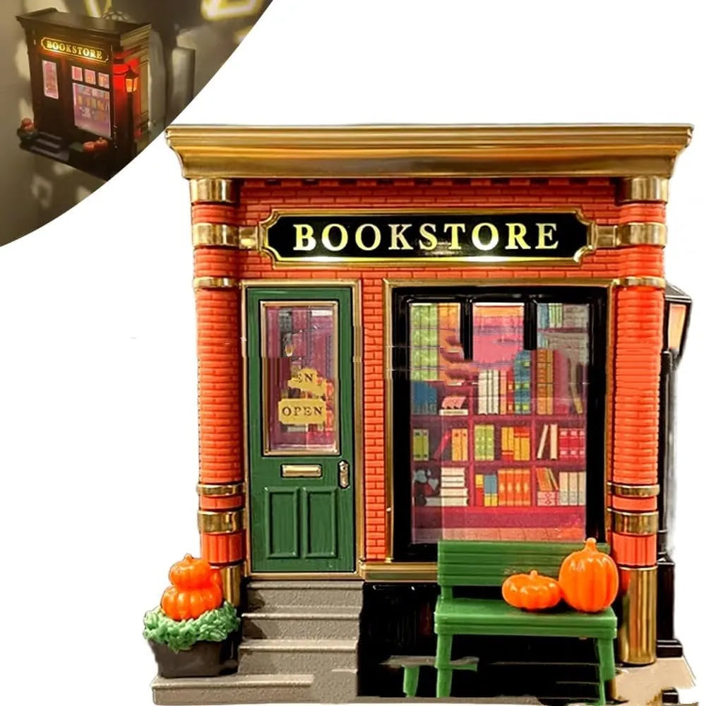 Small cartoon-style resin Christmas house night lamp ornament with US plug