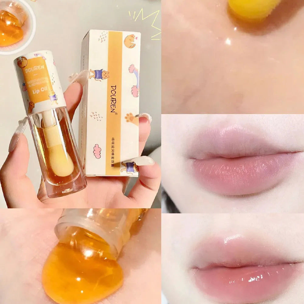 Moisturising honey lip gloss in transparent custard and jelly options for universal skin types
