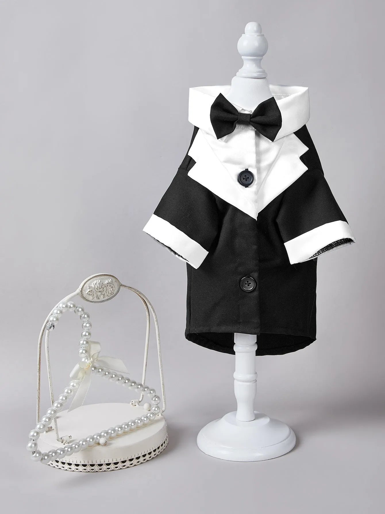 Four-legged dog wedding suit in Chinese style with polyester fabric in black colour