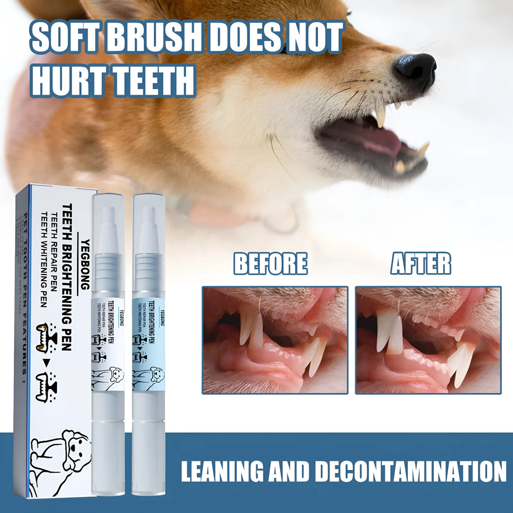 Yegbong pet teeth whitening pen dental care kit with 3ml+3ml applicator and two toothbrushes for dogs and cats