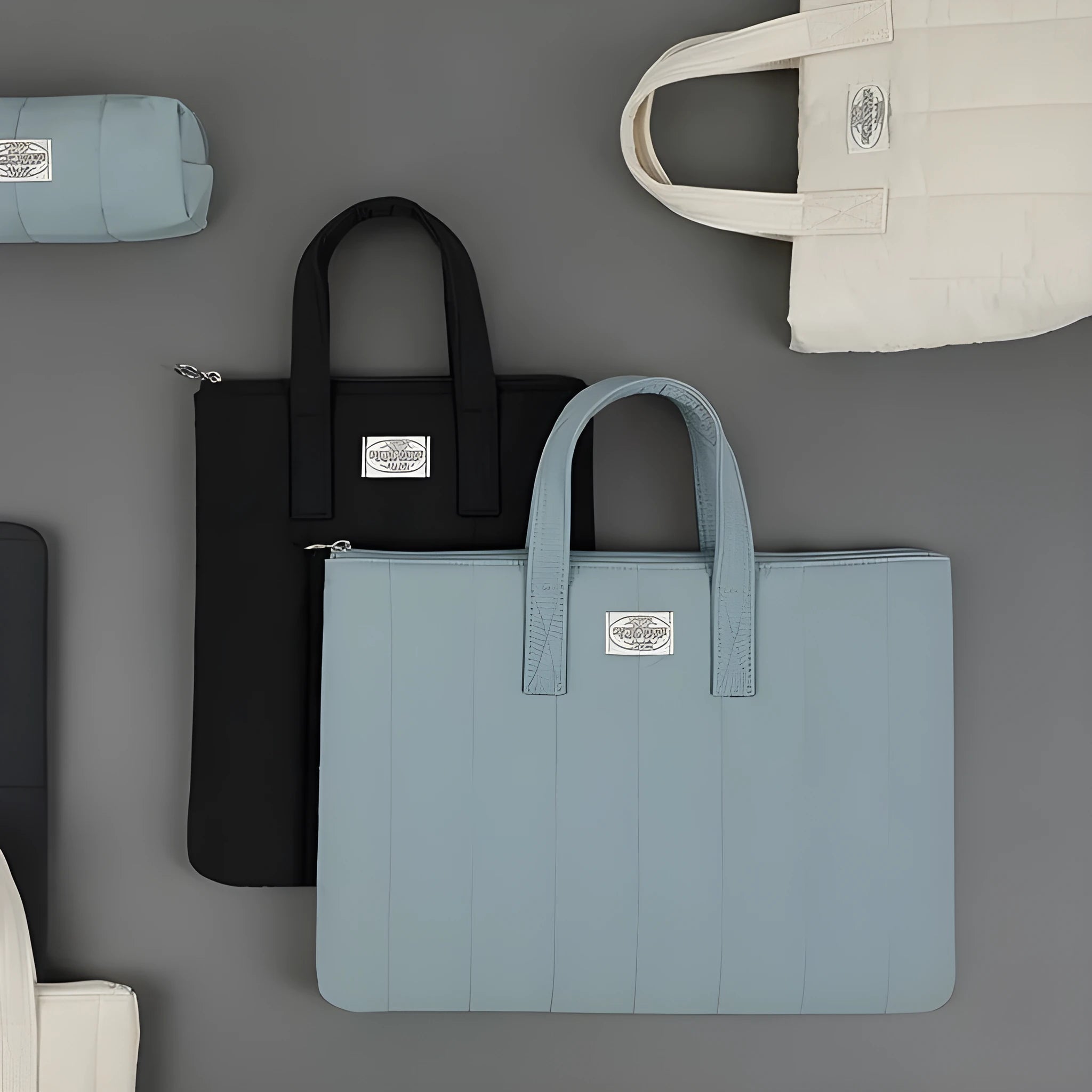 Personalised polyester laptop briefcase for 11 to 15.6 inch computers in black, white, green, and blue.