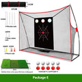 Golf training net with swing wedge on 30x60 cm straw mat including practice balls and accessories