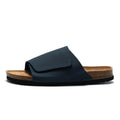 Men's retro cork-style platform slippers with frosted artificial PU upper in camel colour, rubber sole, slip-on design