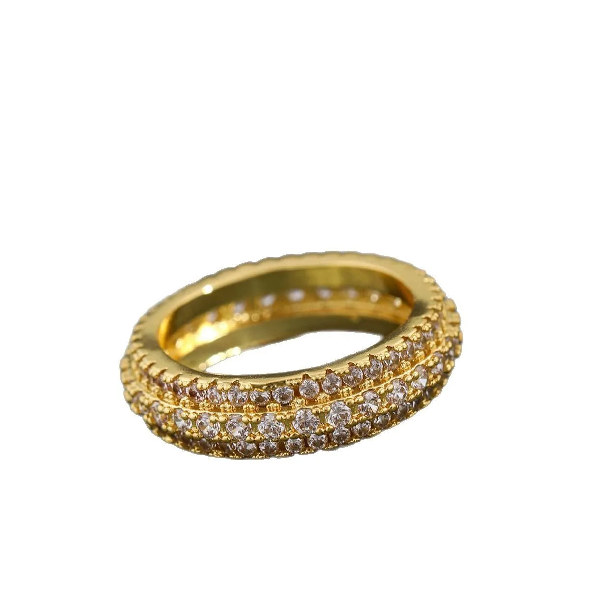 Geometric copper ring with a triangular zircon stone inlay, shown in white gold finish.