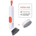 Long-handle kitchen cleaning brush with liquid dispenser and two brush heads in white and green colour