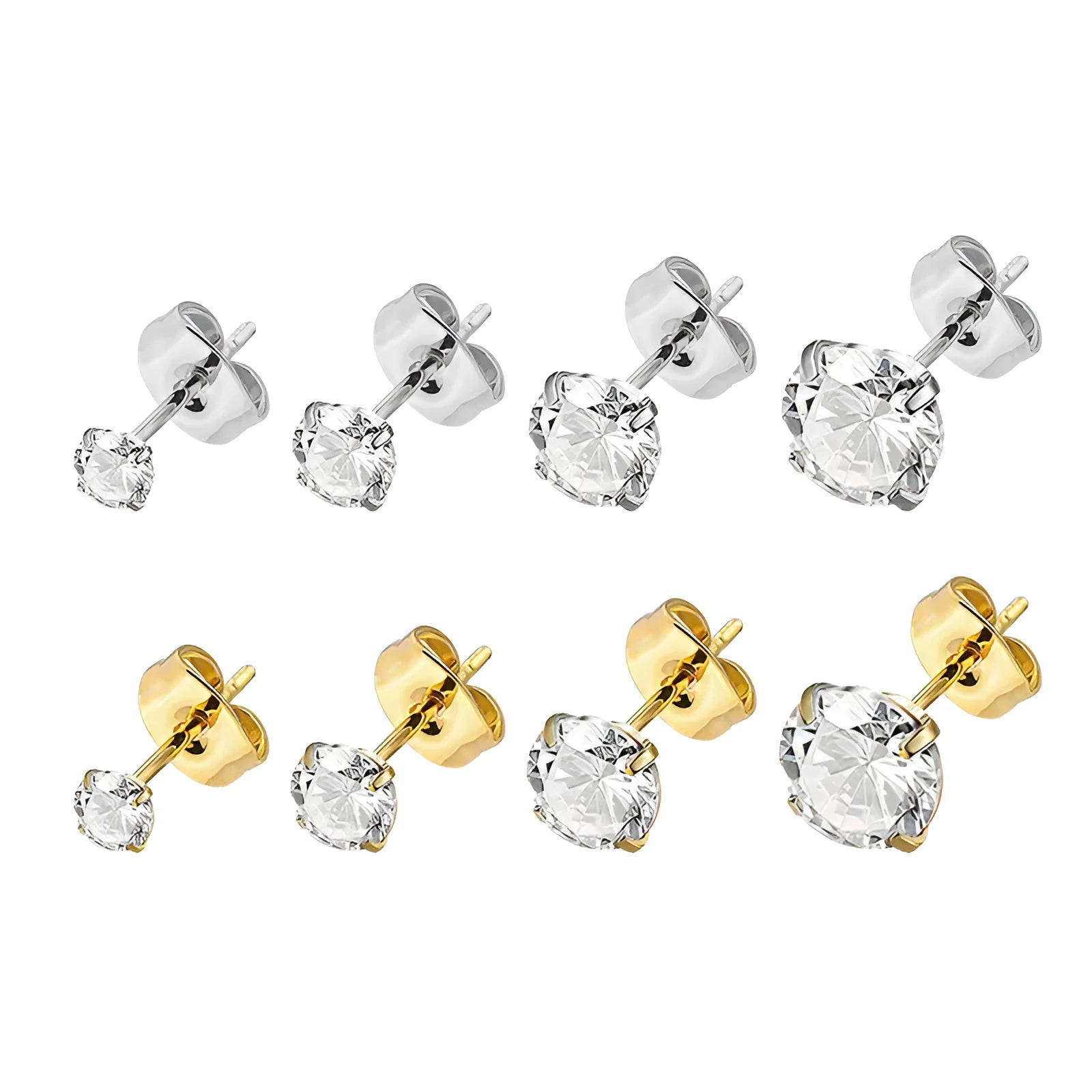 Titanium steel geometric square zircon stud earrings in gold and steel colour finishes
