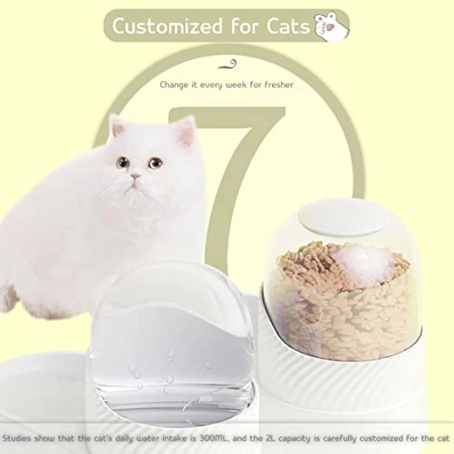 White automatic cat feeder and water dispenser set with wave-shaped design
