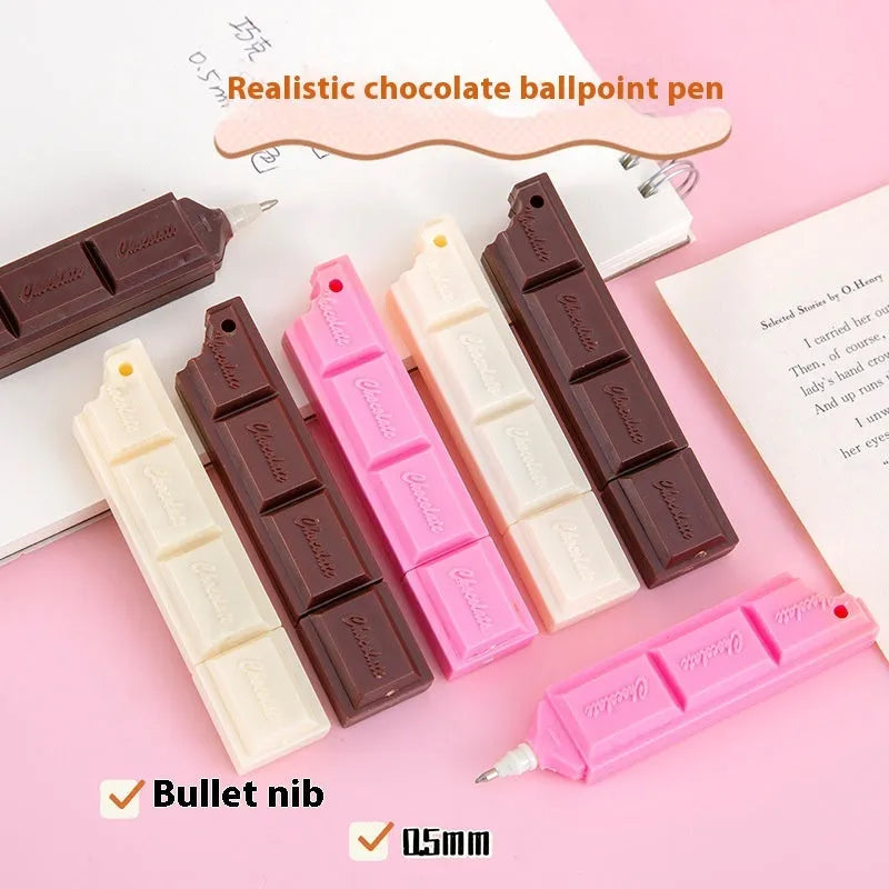 Chocolate-themed ballpoint pen with cartoon food design and 0.5mm tip in pink, beige, or brown colour