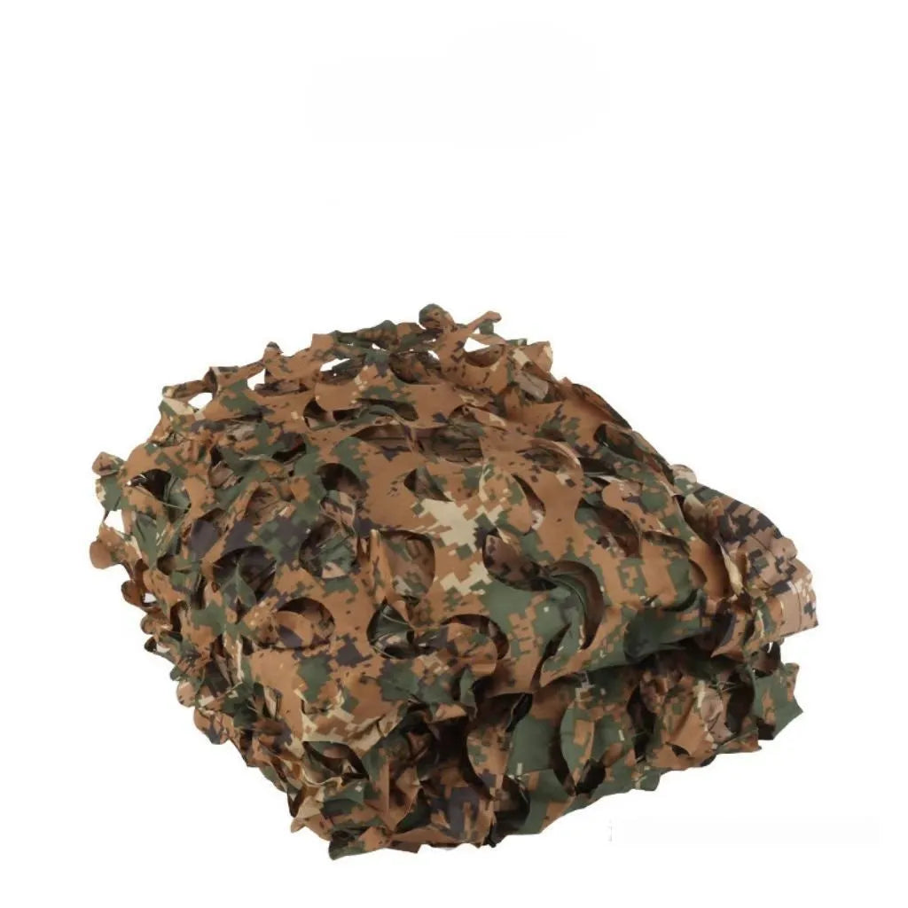 Green camp camouflage netting set rolled up, showing a desert camouflage pattern option.