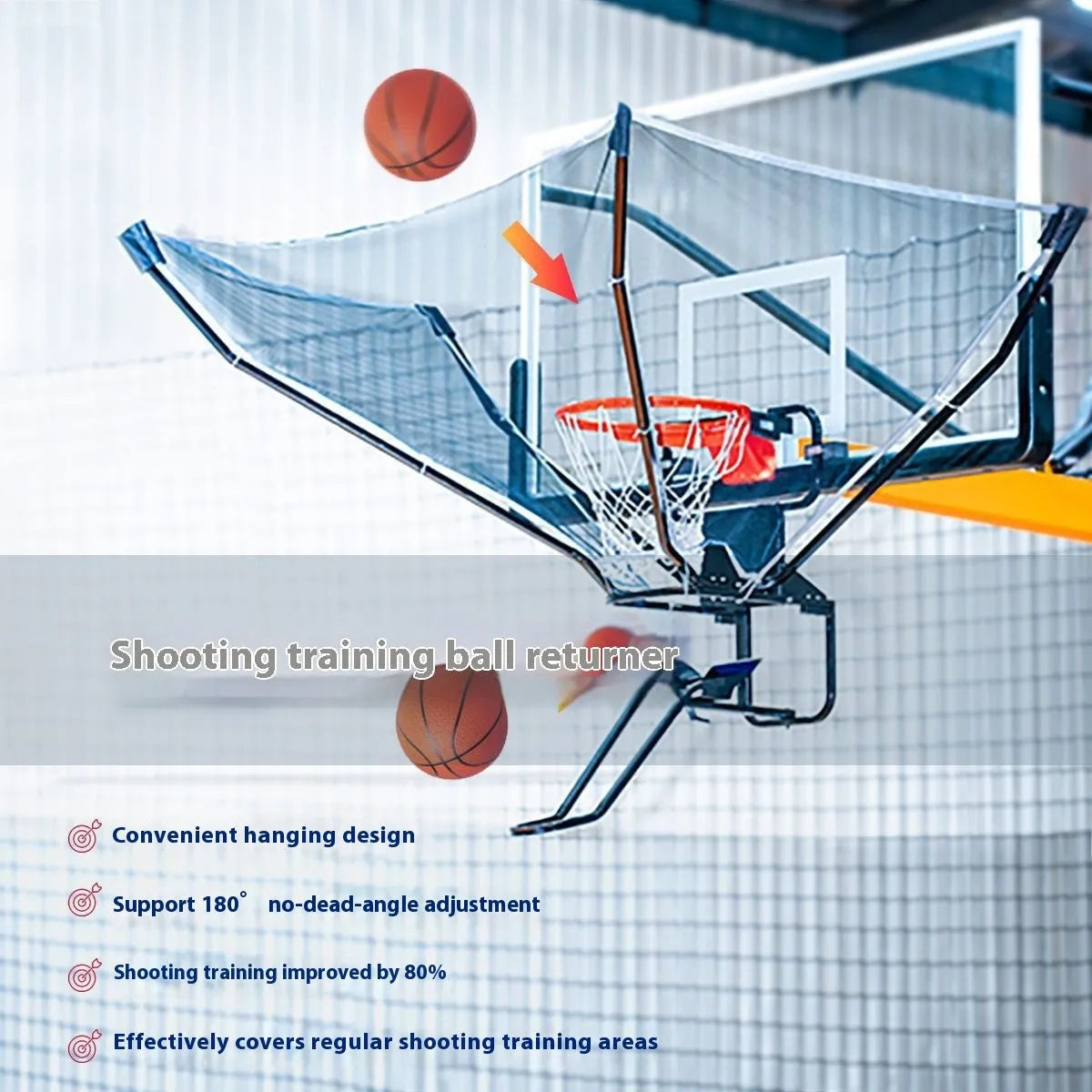 Portable automatic basketball shooting training return device made of cowhide and iron.