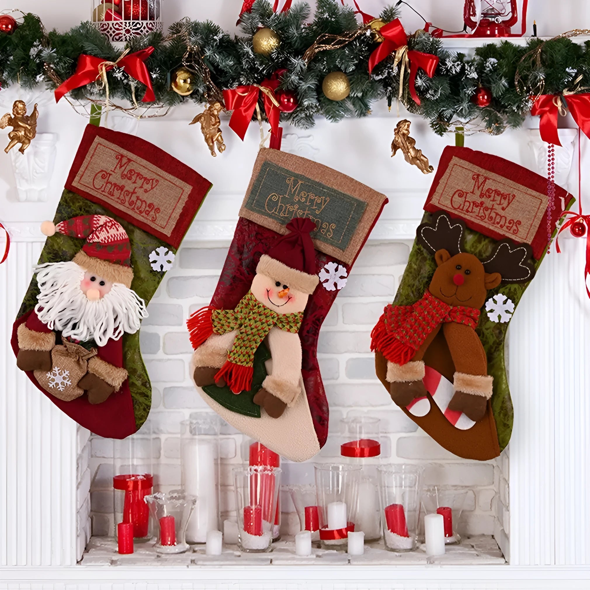 Red knit Christmas stocking with 3D applique snowman design and hanging loop