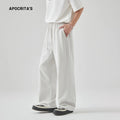 Men's straight leg casual trousers in cotton blend fabric with lace-up high waist closure