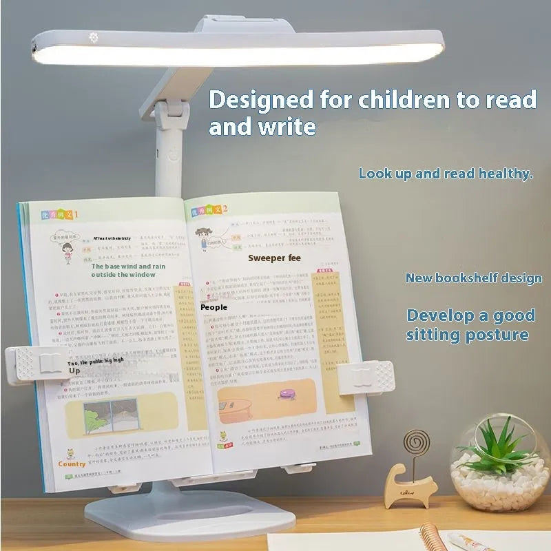 Adjustable desk lamp with three light temperature settings on a bookshelf