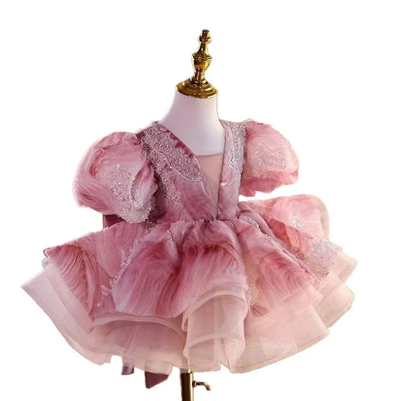 Pink princess children's dress for wedding piano performance 80-150cm height