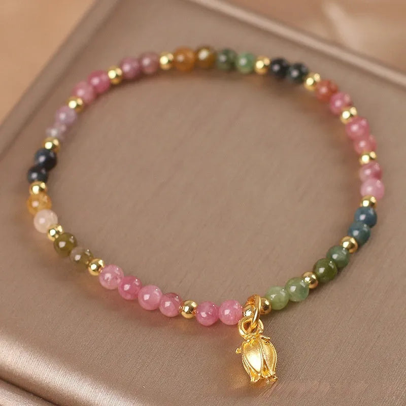 Natural tourmaline flower beaded adjustable anklet bracelet jewellery for women