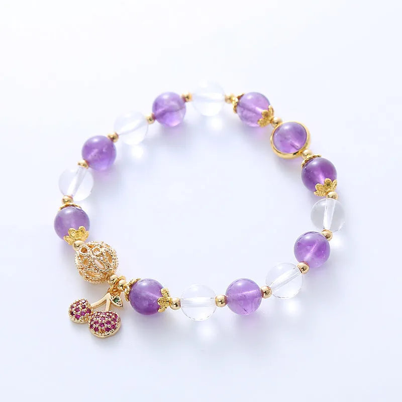 Purple crystal bracelet with a micro-inlaid cherry flower design for women.