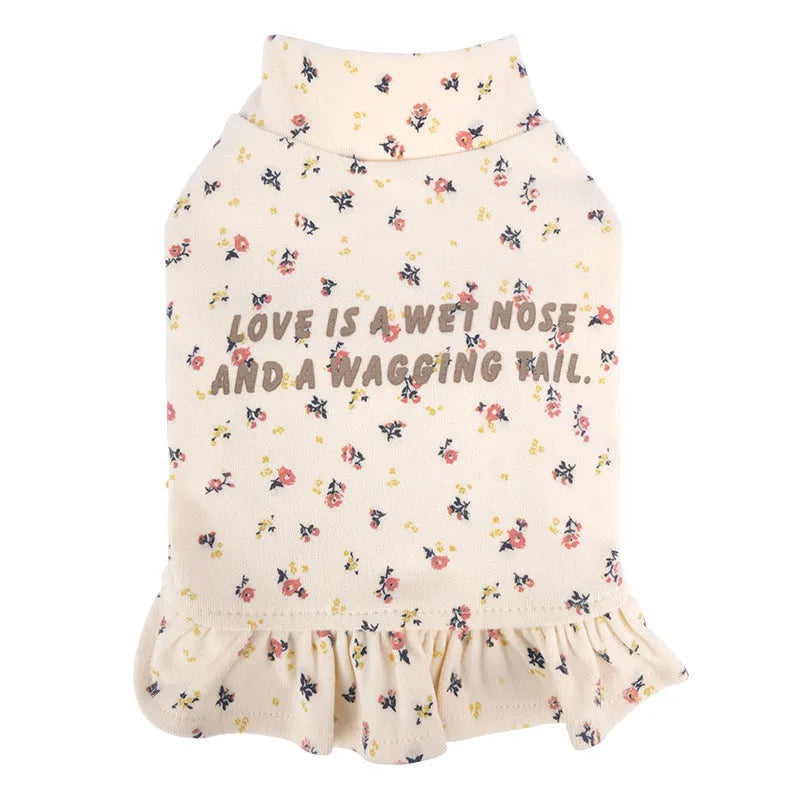 Light purple floral skirt dog undershirt for small breeds on sizing chart
