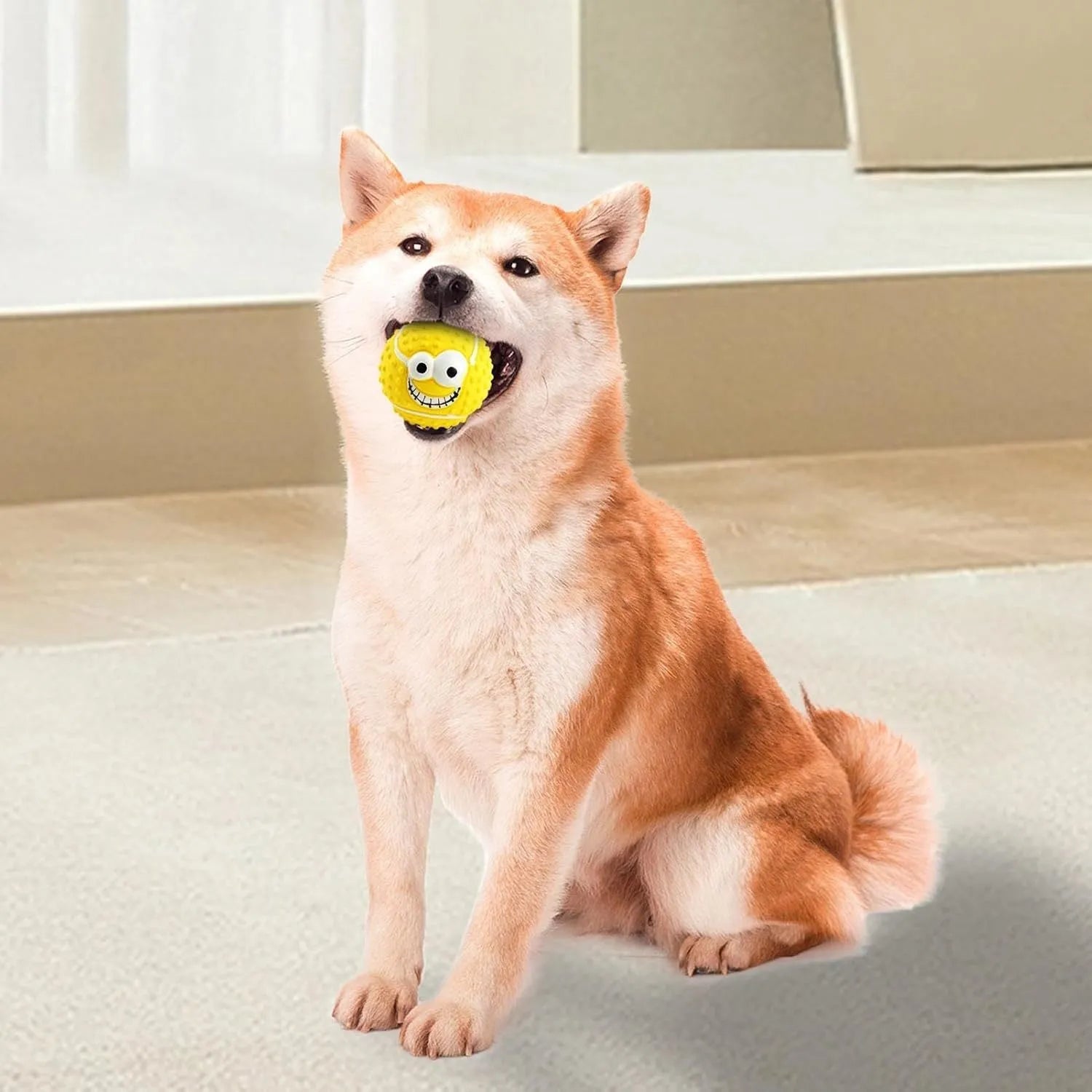 Green orange yellow smile face latex dog balls squeaky pet toy for small medium dogs cats