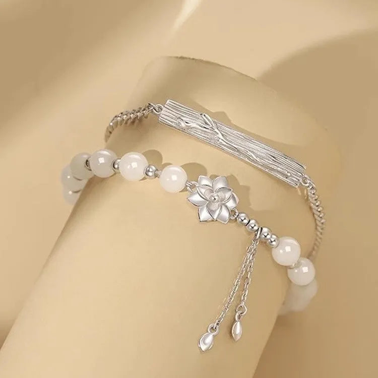 New Chinese style couple's resin bracelet with camellia lotus peach blossom floral design