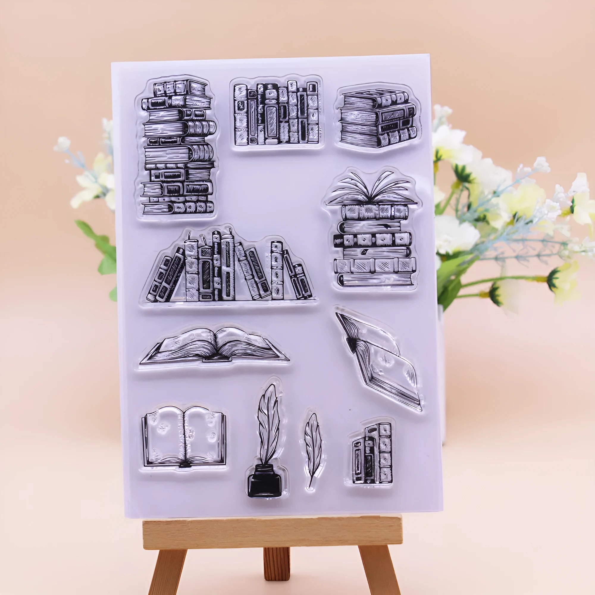 Transparent silicone stamp with seal pattern, dimensions 11cm by 16cm, on a white background.