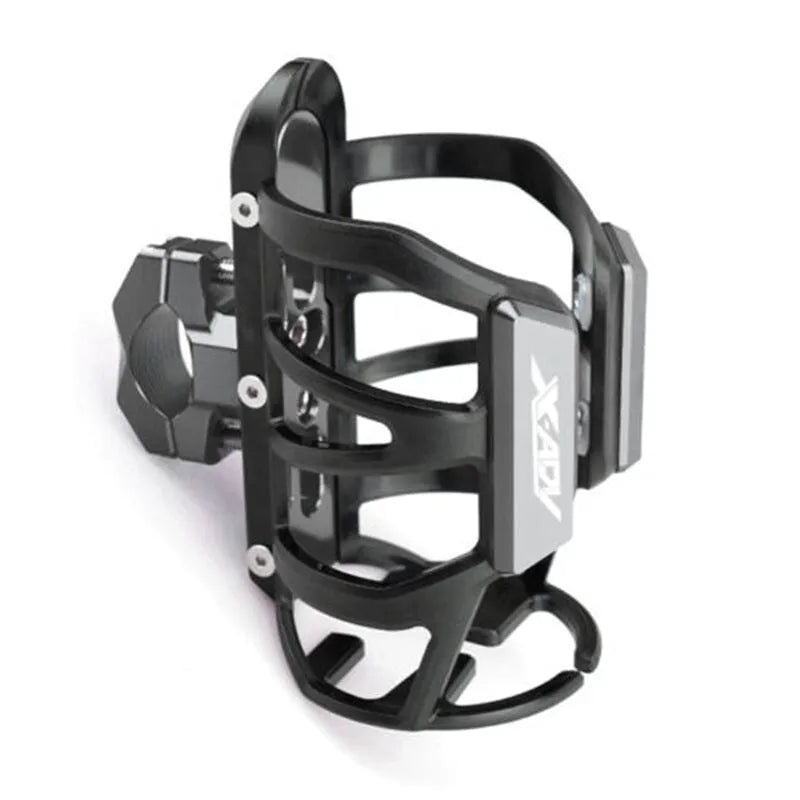 A black water bottle cage designed for mounting on a Honda X-ADV scooter bumper.