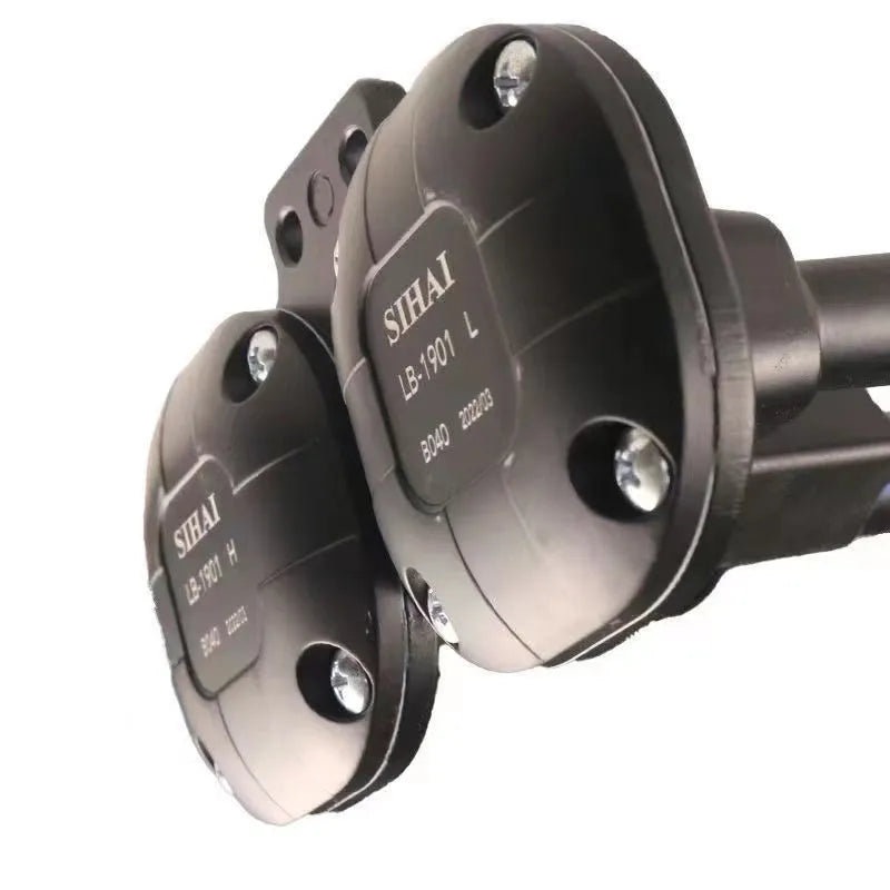 Black dual trumpet super loud 300DB air horn for 12V and 24V vehicles.