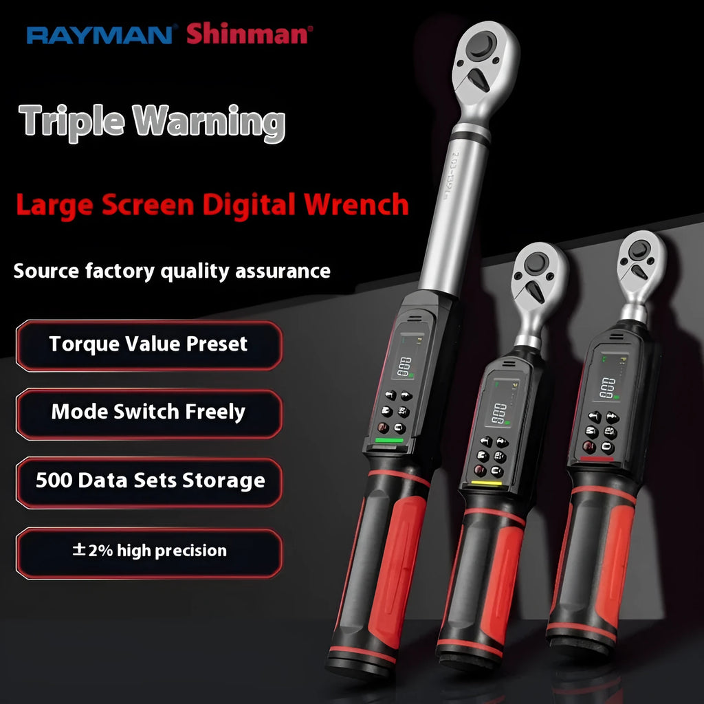 Digital display torque wrench showing electronic readout with chrome-vanadium steel construction