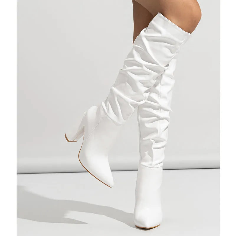 Women's pink pointed toe high-heel ankle boots with side zip closure