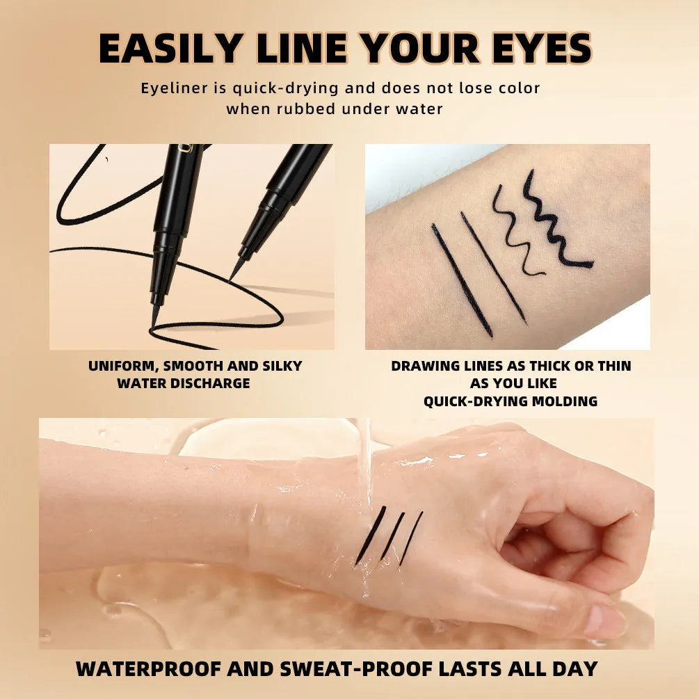 Black liquid eyeliner pen with fine brush tip for precise application