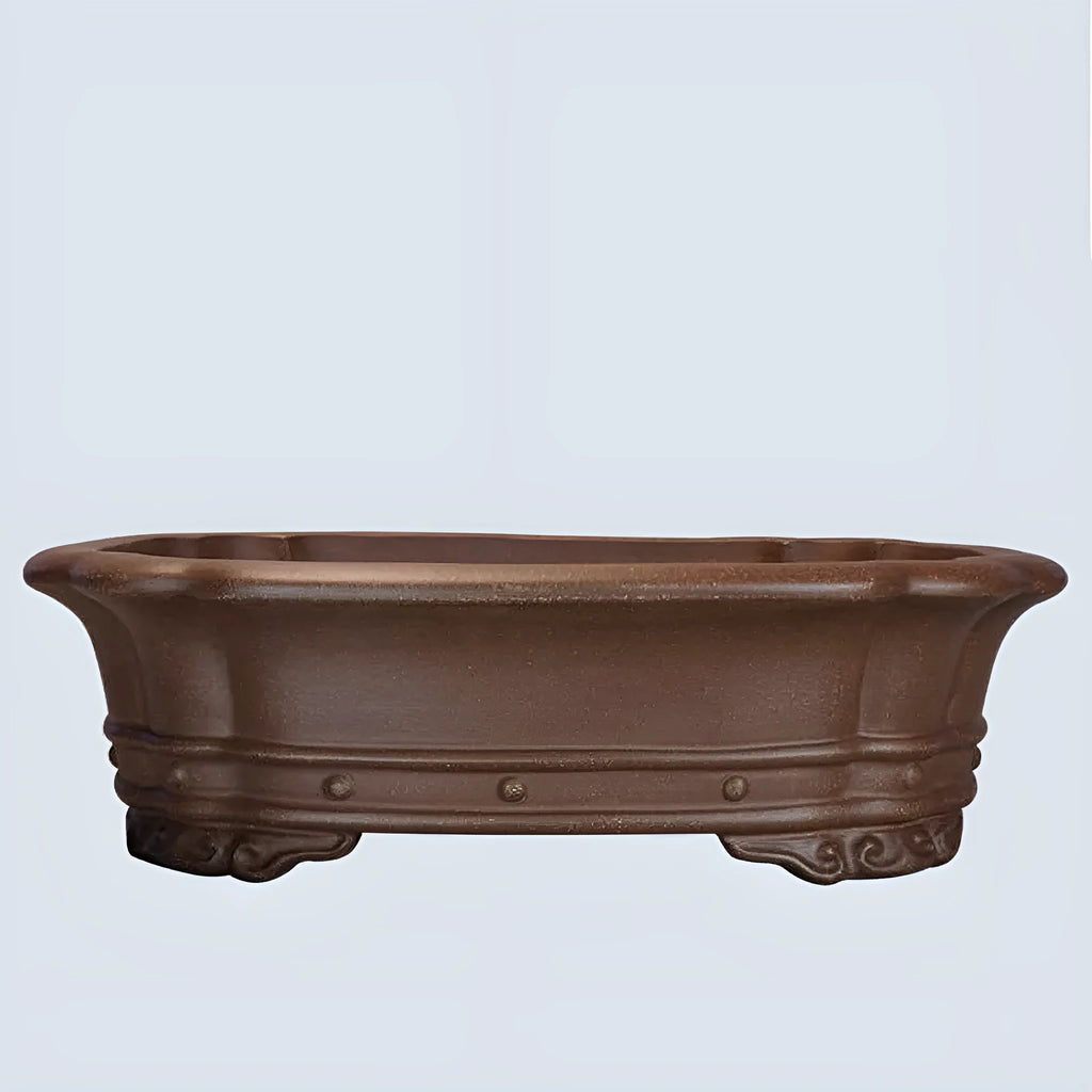 Purple sand handmade rectangular begonia flower pot with antique design on desktop