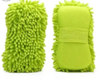 Silver green microfiber chenille car wash sponge measuring 14x25 cm