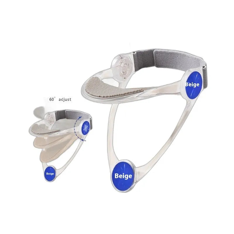 Adjustable cervical spine support neck brace for adults and children in blue, pink, and transparent.