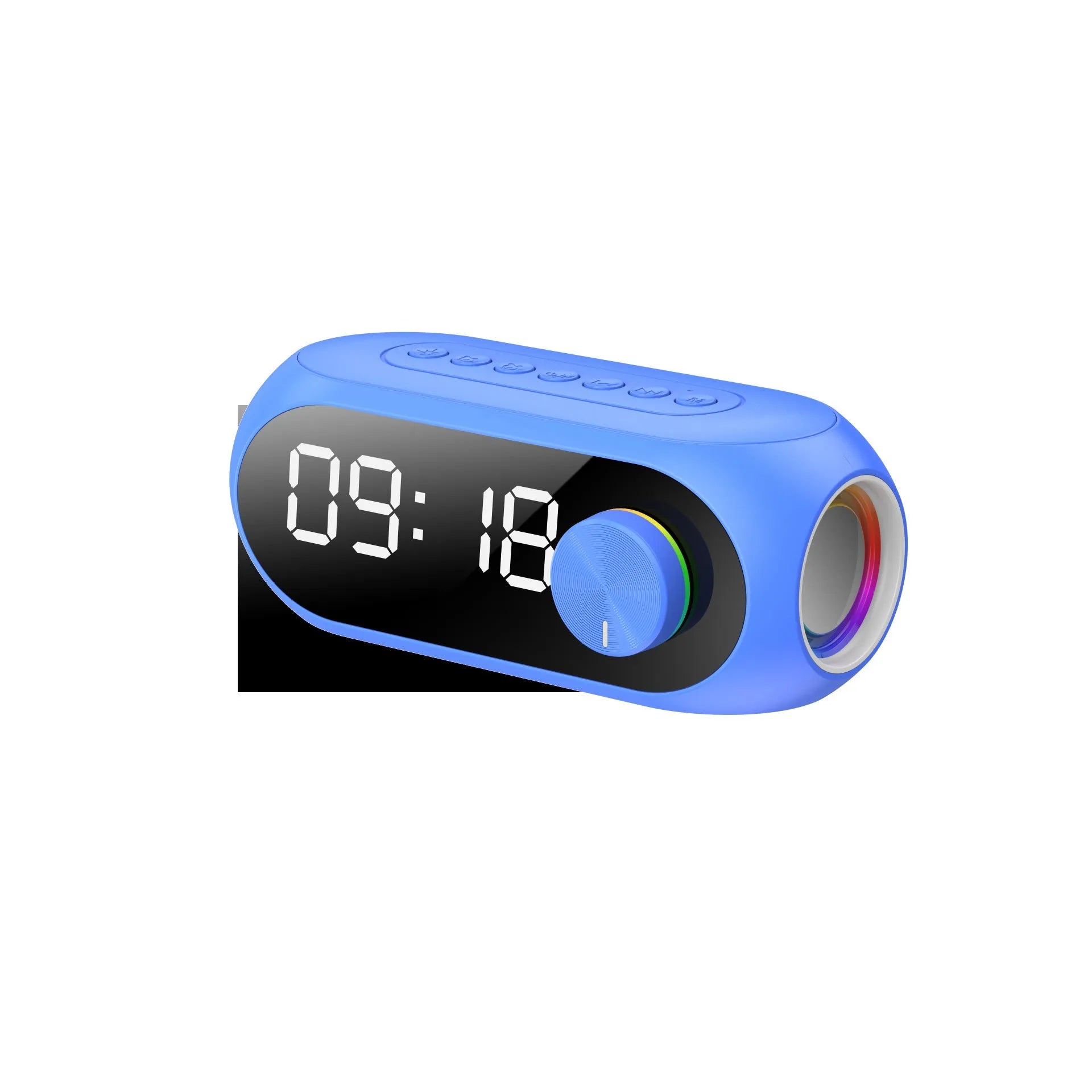 Extra Bass portable Bluetooth speaker with digital LED clock display in compact rectangular design