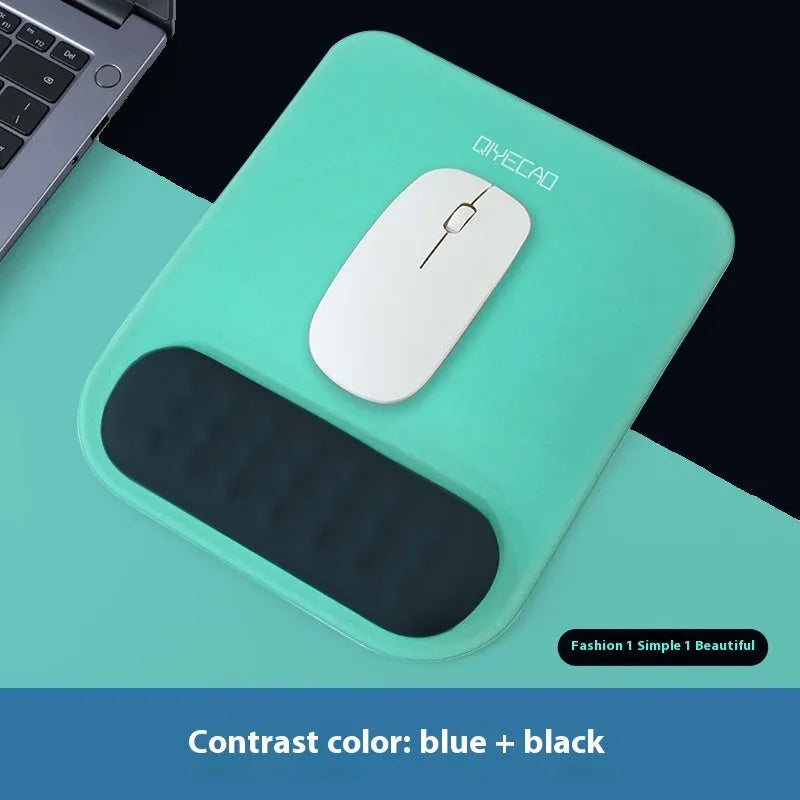 Ergonomic cloth silicone mouse pad with integrated wrist rest in multiple colour options.