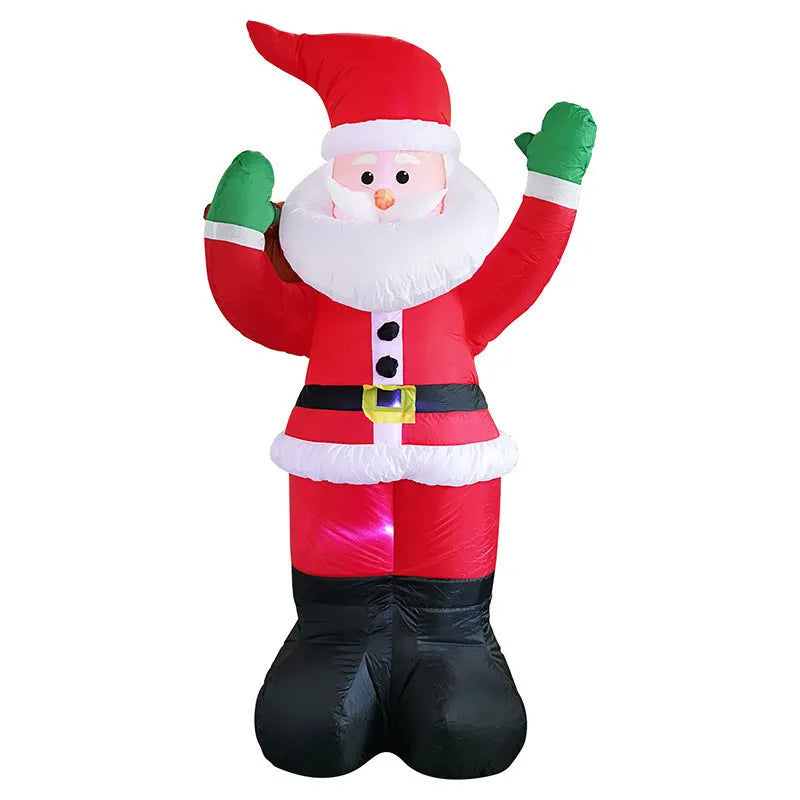 Outdoor Christmas inflatable decoration with LED lights showing Santa, snowman, and tree designs