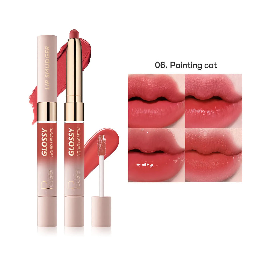Double-headed lipstick lip gloss with matte finish in ten colour options