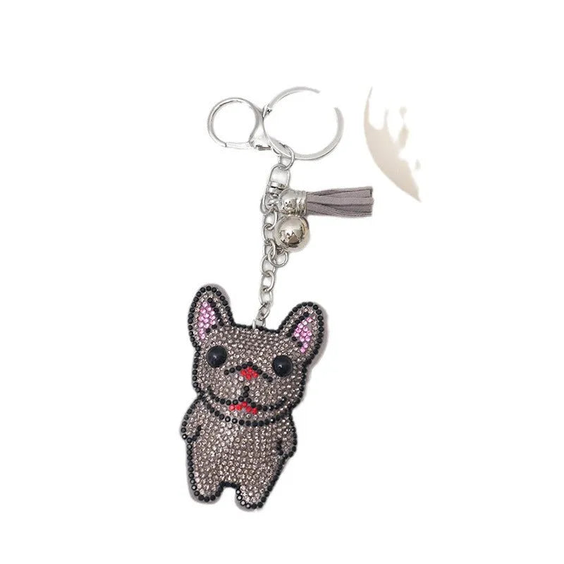 Dog rhinestone keychain with cartoon animal design and electroplated alloy pendant