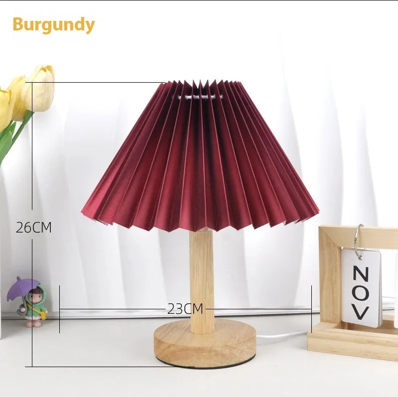 Vintage pleated umbrella shaped USB bedside lamp with remote control in red colour
