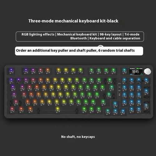 98 key wireless Bluetooth mechanical keyboard kit with optional display screen and metal knob