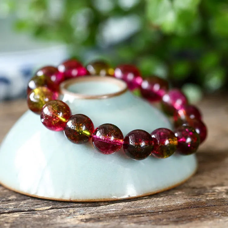 Women's handmade watermelon crystal bracelet with pastoral elements in casual style