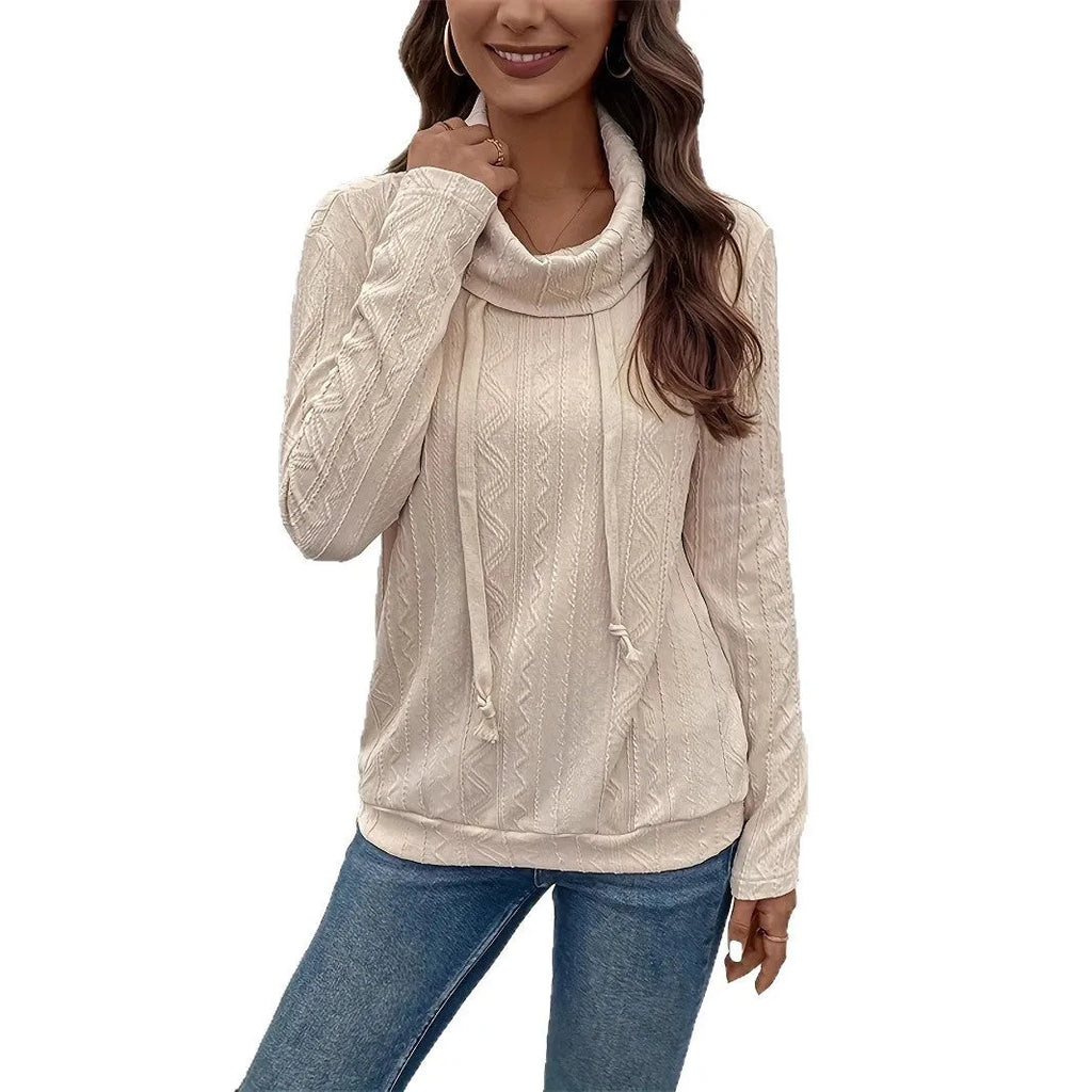 Apricot coloured men's hooded pullover sweater with long sleeves and drawstring hood design