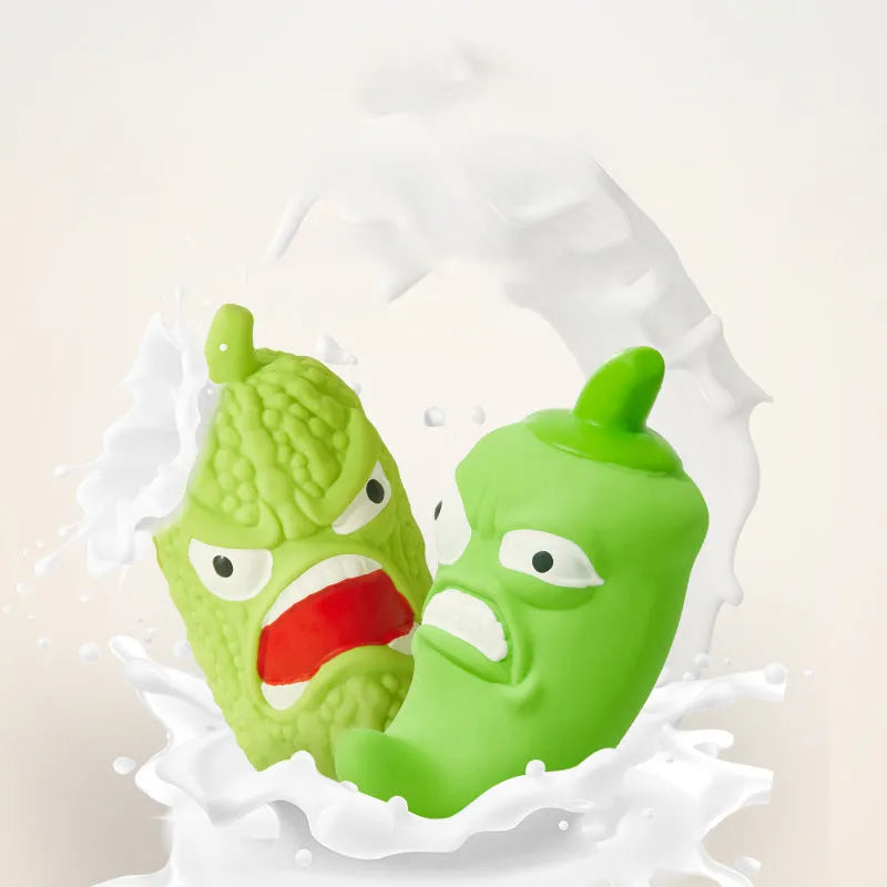 Bitter melon and chili shaped dog toys with pet sound and grinding teeth design
