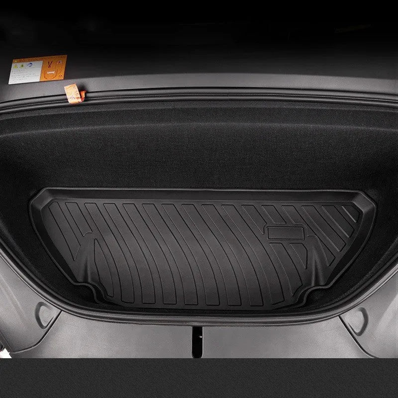 Heavy-duty rubber floor mats for Tesla cars with TPE footrest section.