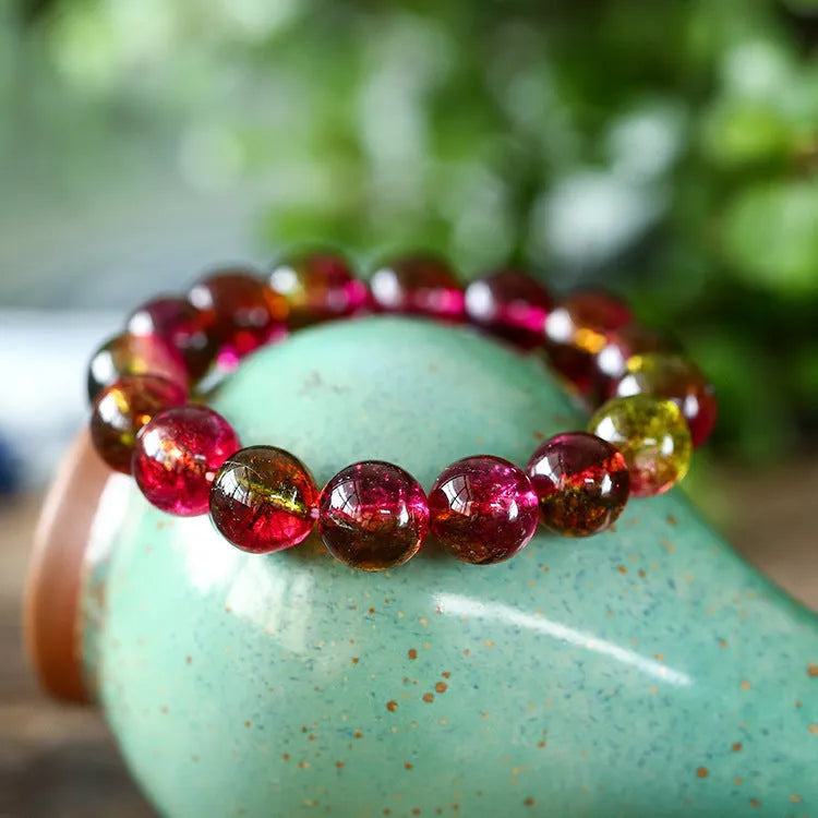 Women's handmade watermelon crystal bracelet with pastoral elements in casual style