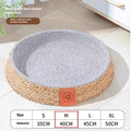 Natural woven rattan cat bed nest for pets, shown in size L.