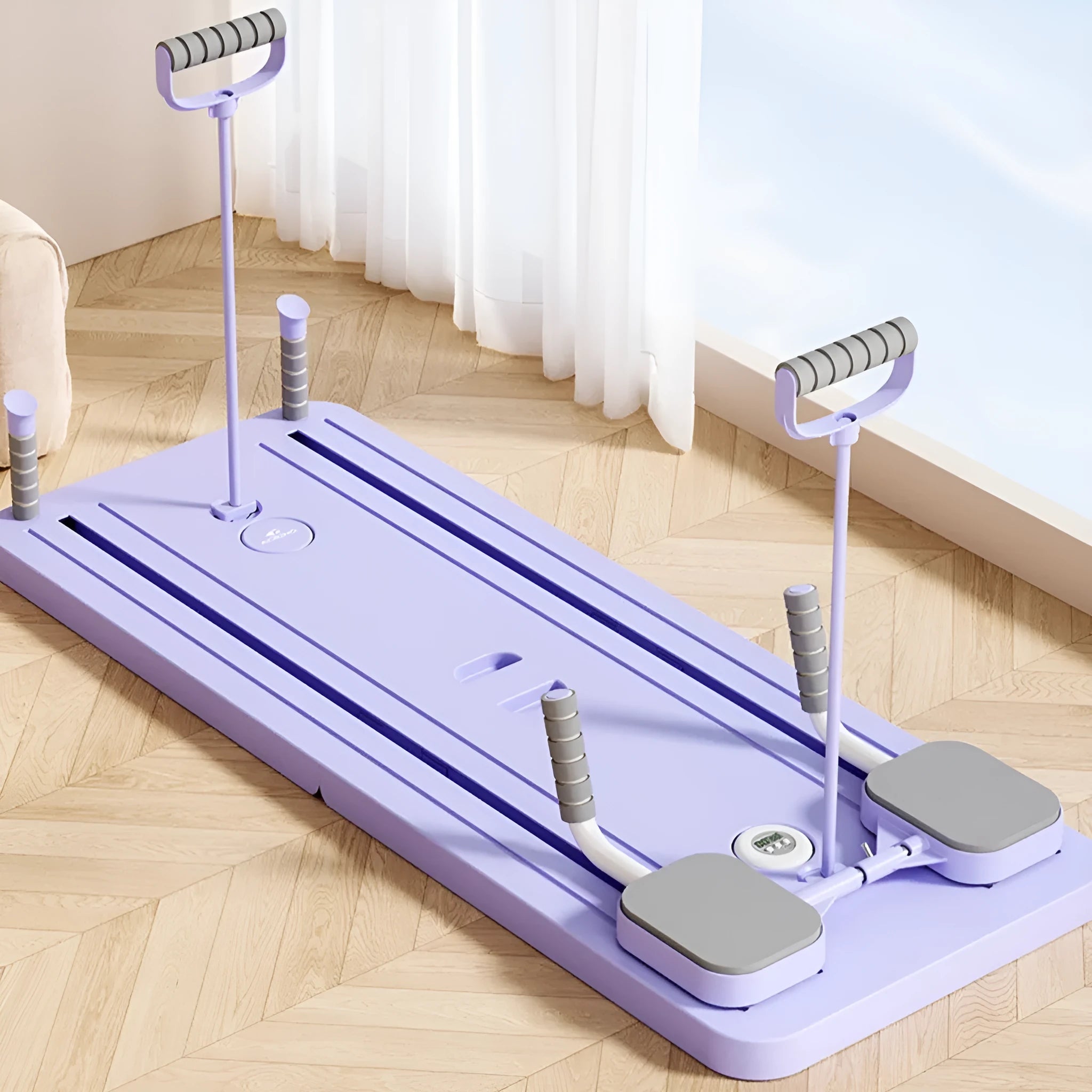 Purple household fitness board with automatic rebound abdominal wheel for multi-functional exercises