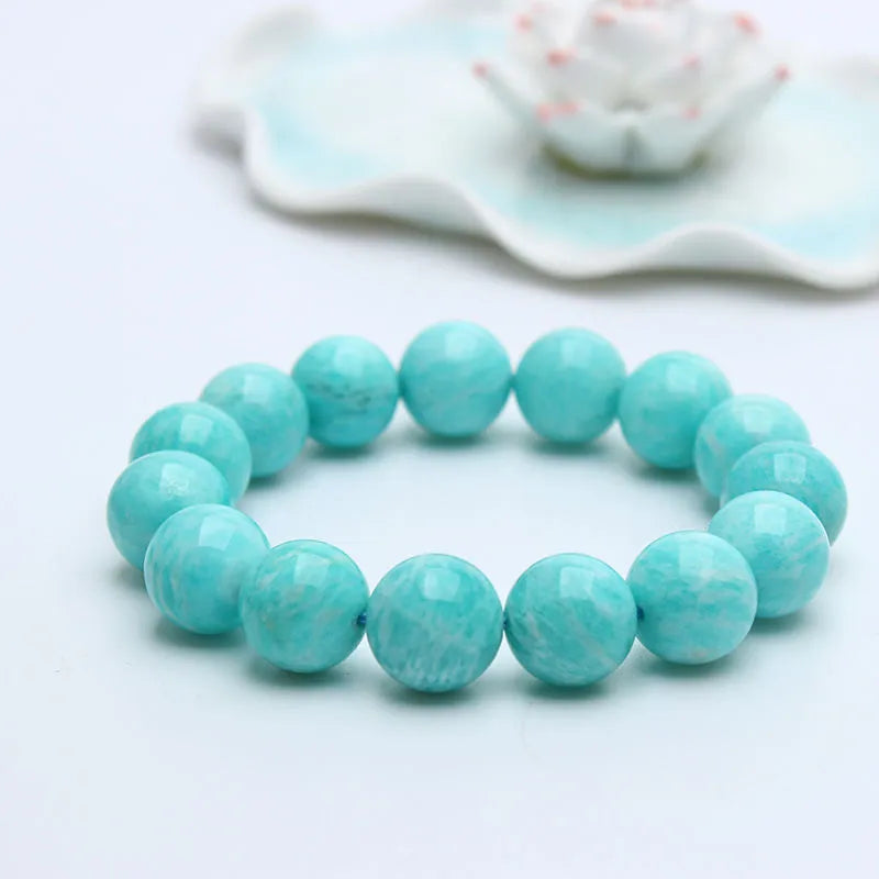 Amazonite natural stone bracelet with blue-green beads in unisex design