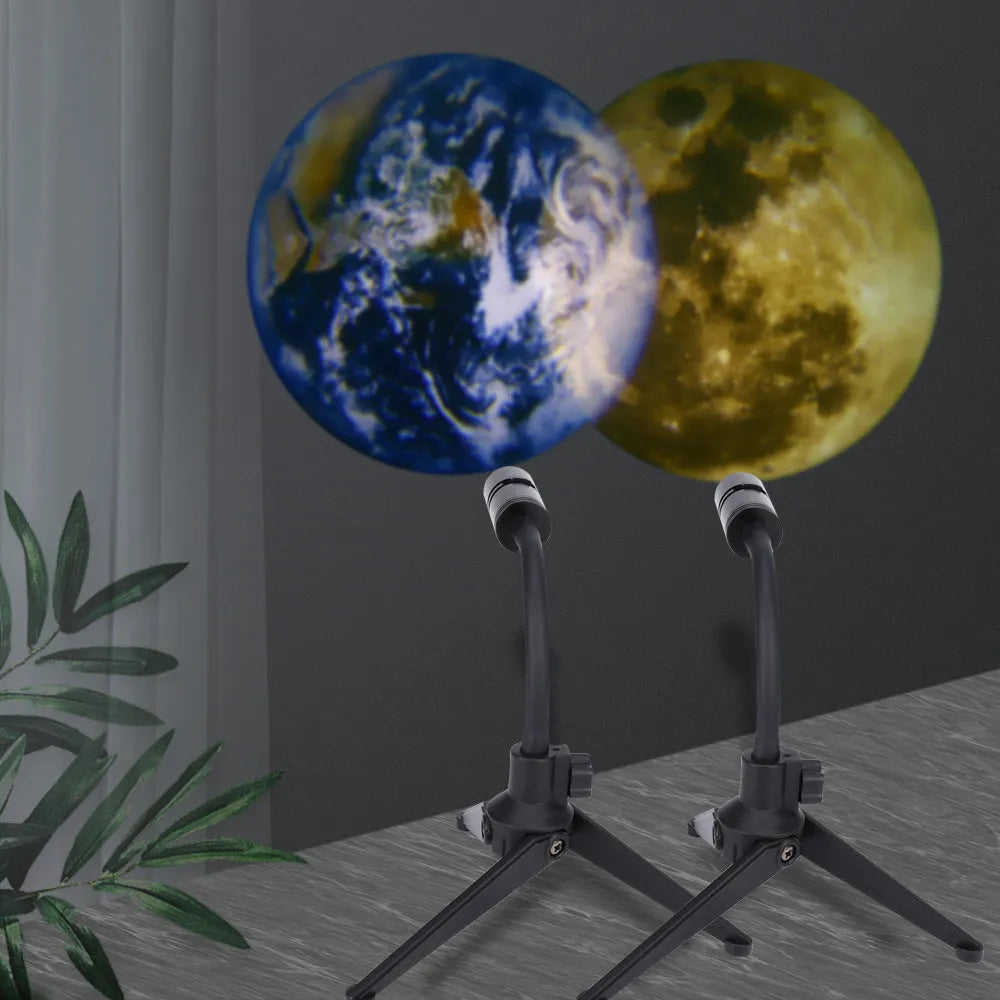 2 in 1 star projector showing Earth and Moon projection effects with adjustable hose bracket
