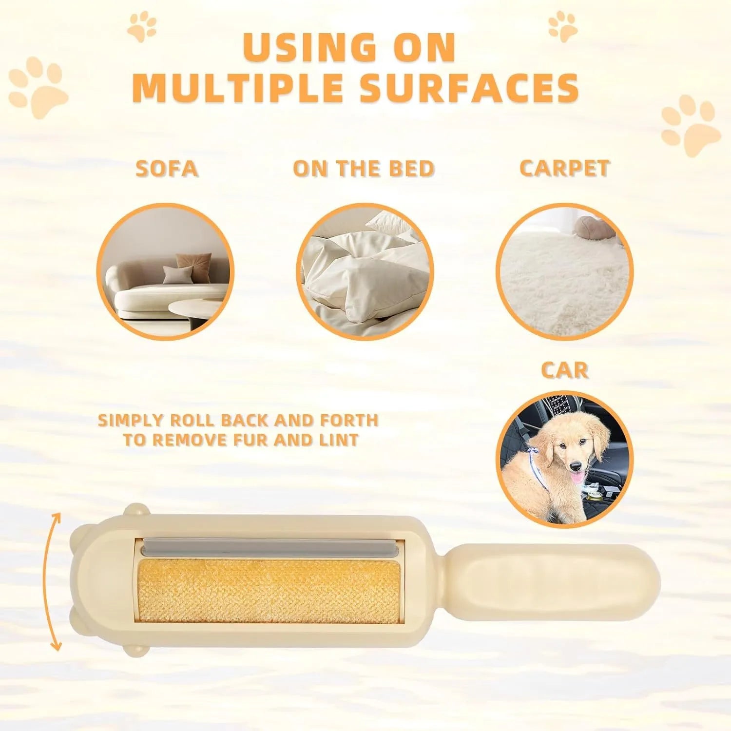 Blue reusable pet hair remover tool with self-cleaning base for furniture and car seats